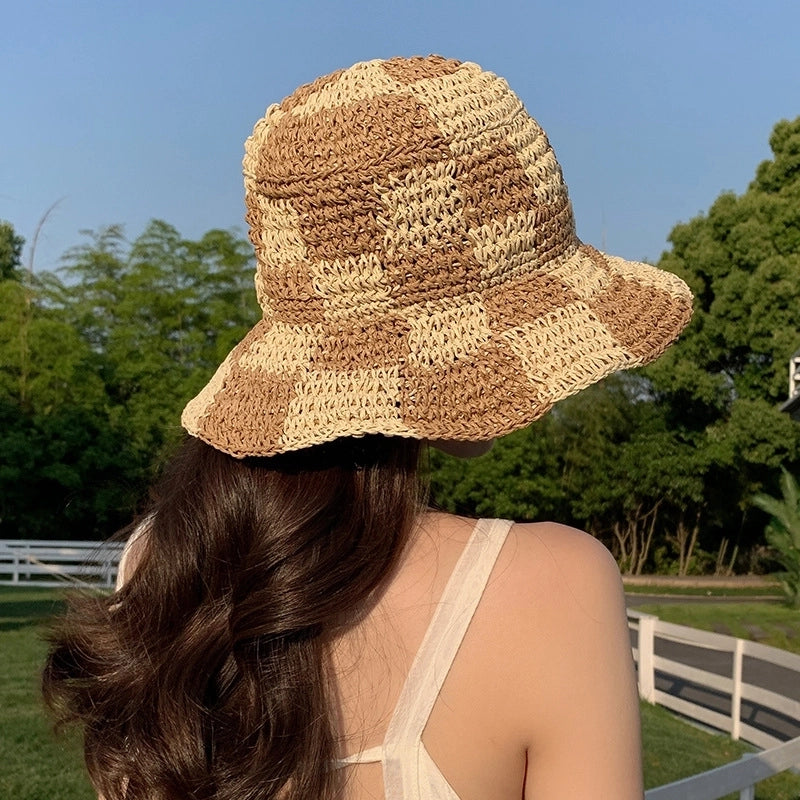 Women's Basic Lattice Braid Flat Eaves Straw Hat