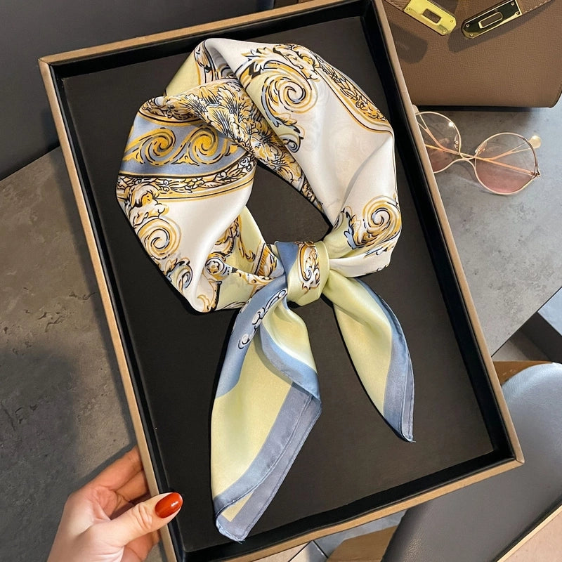 Women's Elegant Minimalist Flower Satin Printing Silk Scarf