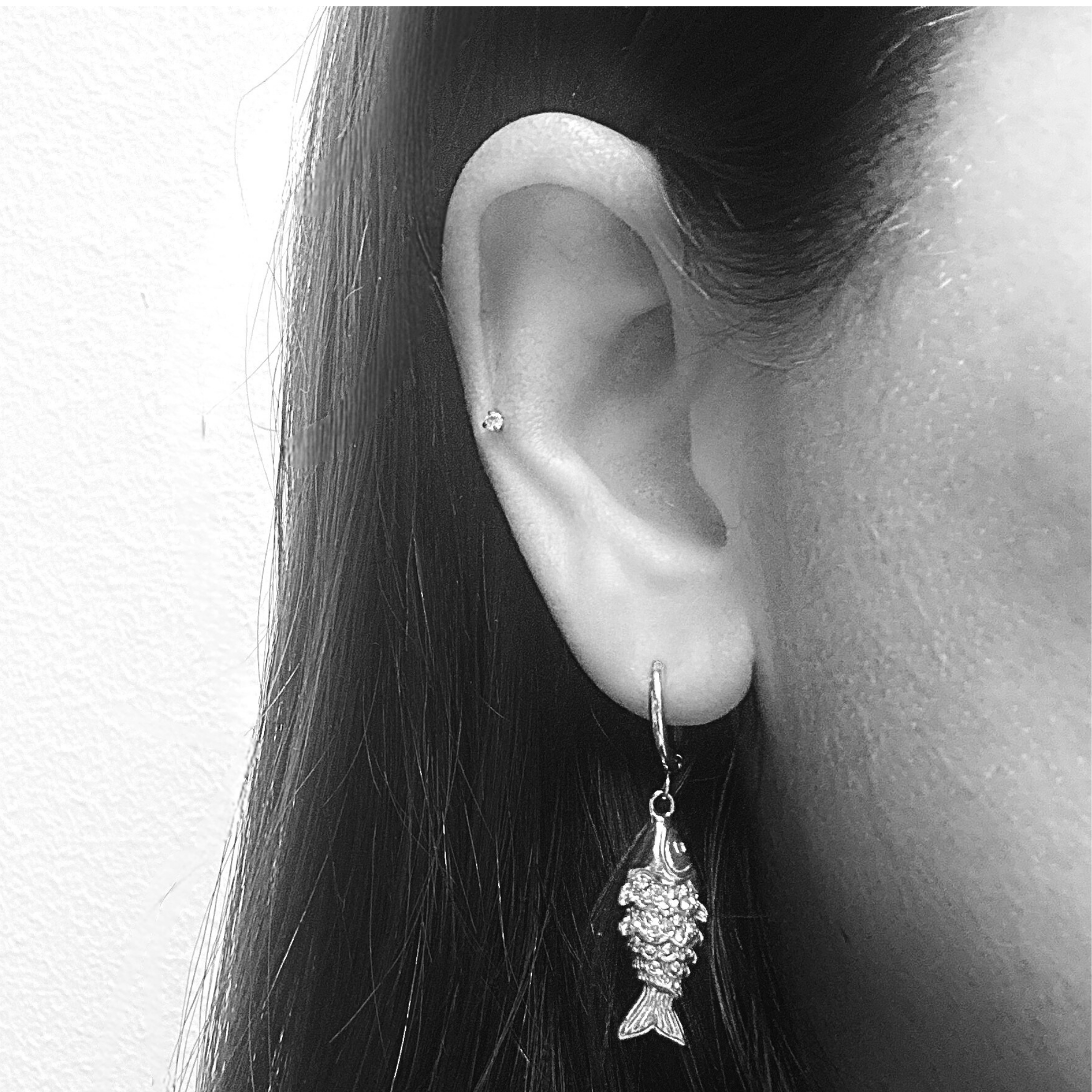 Sparkled fish hoops - Silver
