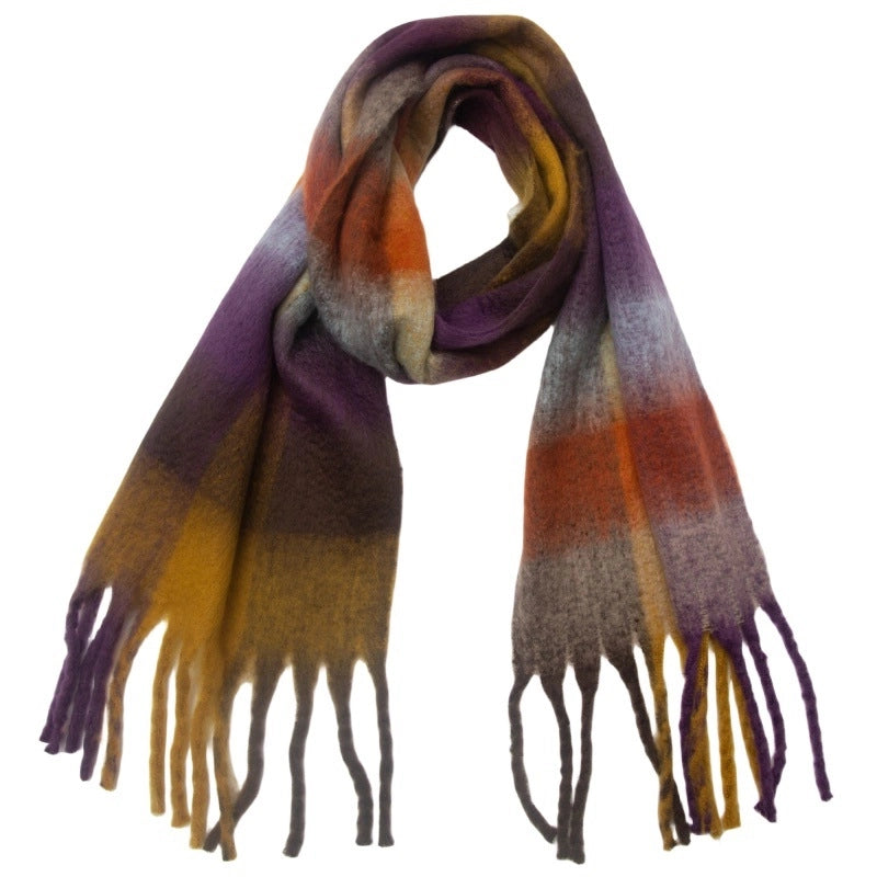 Hot New Autumn And Winter Men's And Women's Circle Yarn Coarse Tassel Plaid Scarf