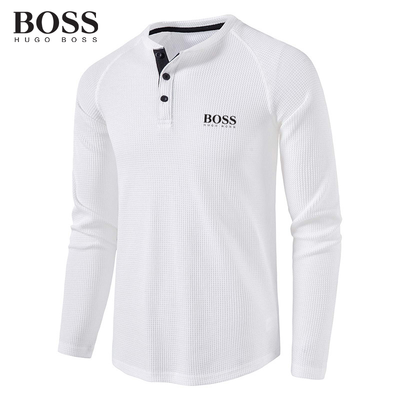 BOSS Men-s Autumn Winter Henry Collar Long-Sleeved T-shirt