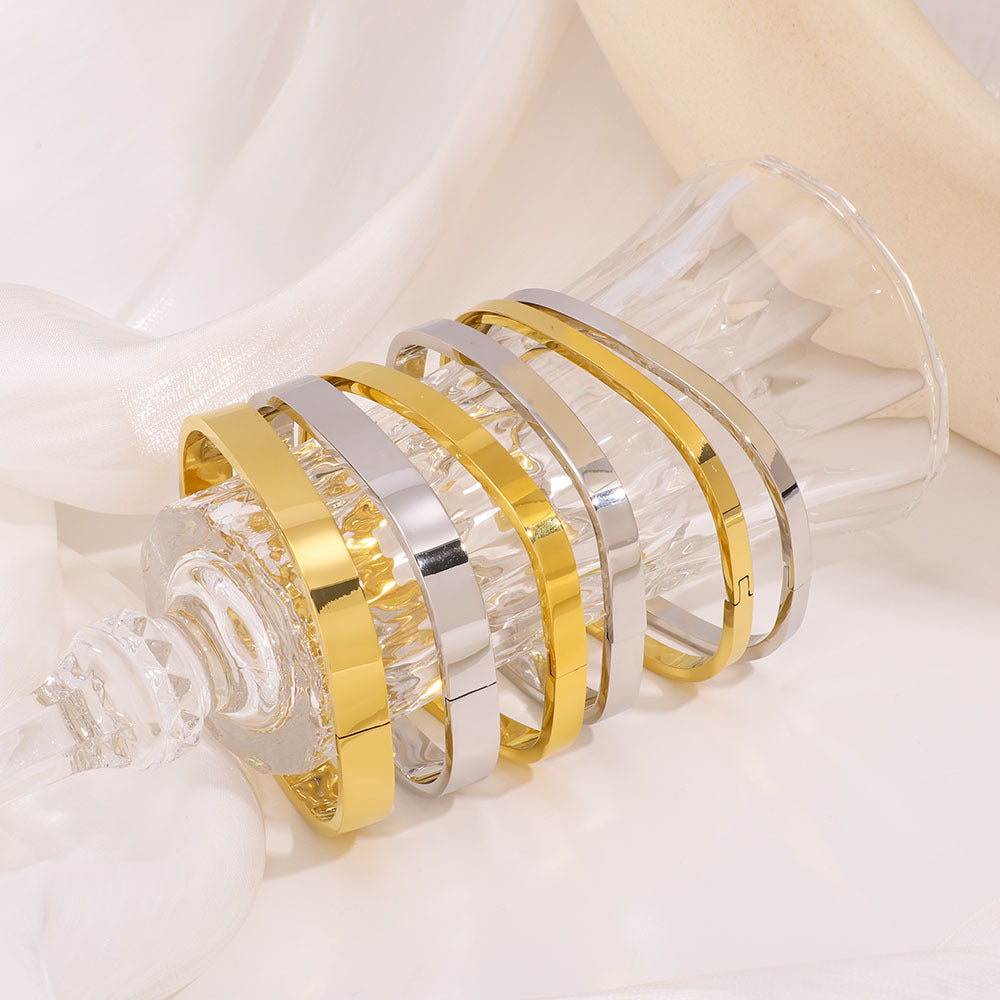 2025 Trendy Unique Square Stainless Steel Bracelet With 18K Gold Plated Female Set