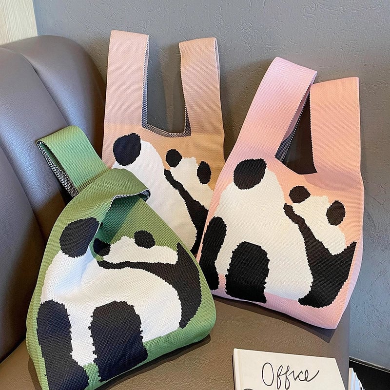 Vest Bag Vest Bag Cute Panda Large Knitted Shoulder Handbag Hand Bag Commuter Large Capacity Wrist Bag