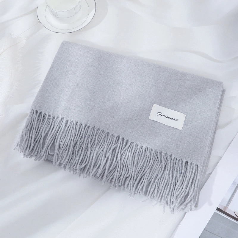 Women's Minimalist Solid Color Imitation Cashmere Tassel Scarf