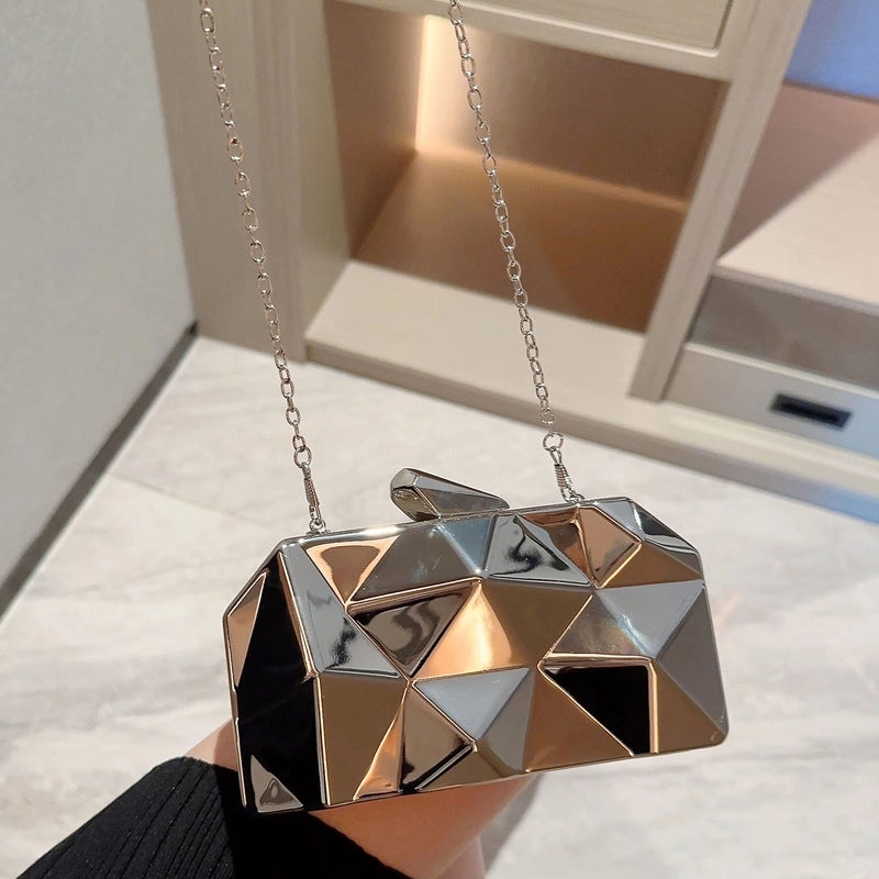 Gold Silver Alloy Solid Color Metal Button Evening Bags