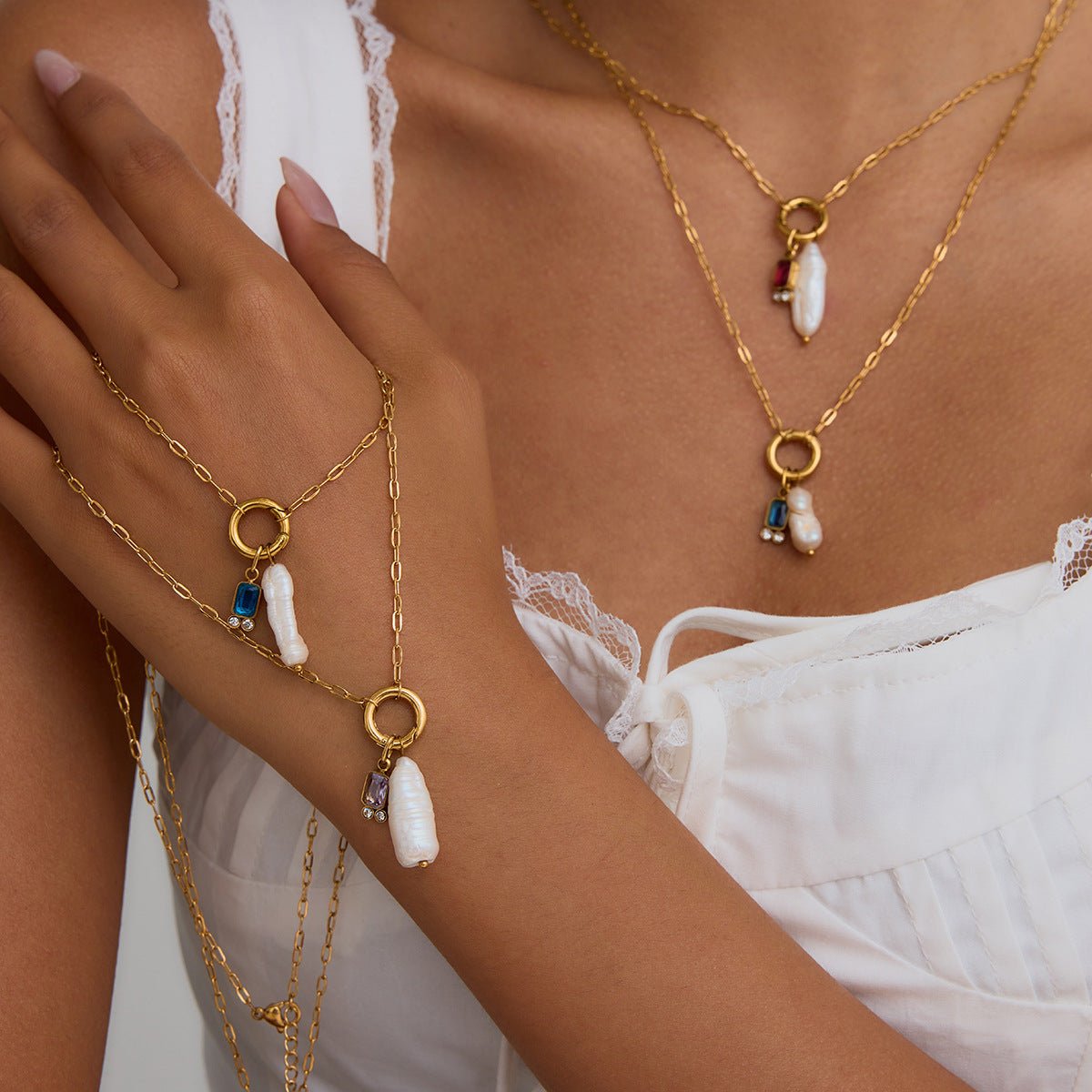 Jie Ding Twelve Birthstone Pearl Necklace Necklace Stainless Steel Clavicle Chain Accessories