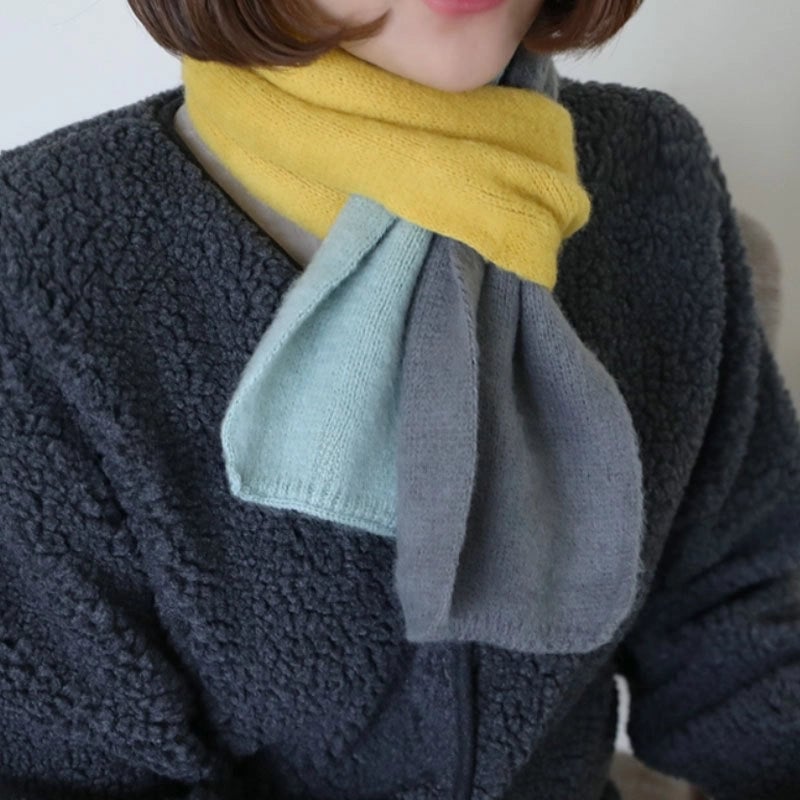 Knitted Scarf New Dongdaemun Color Matching Plaid Scarf Women's Autumn And Winter Warm Scarf Generation Hair