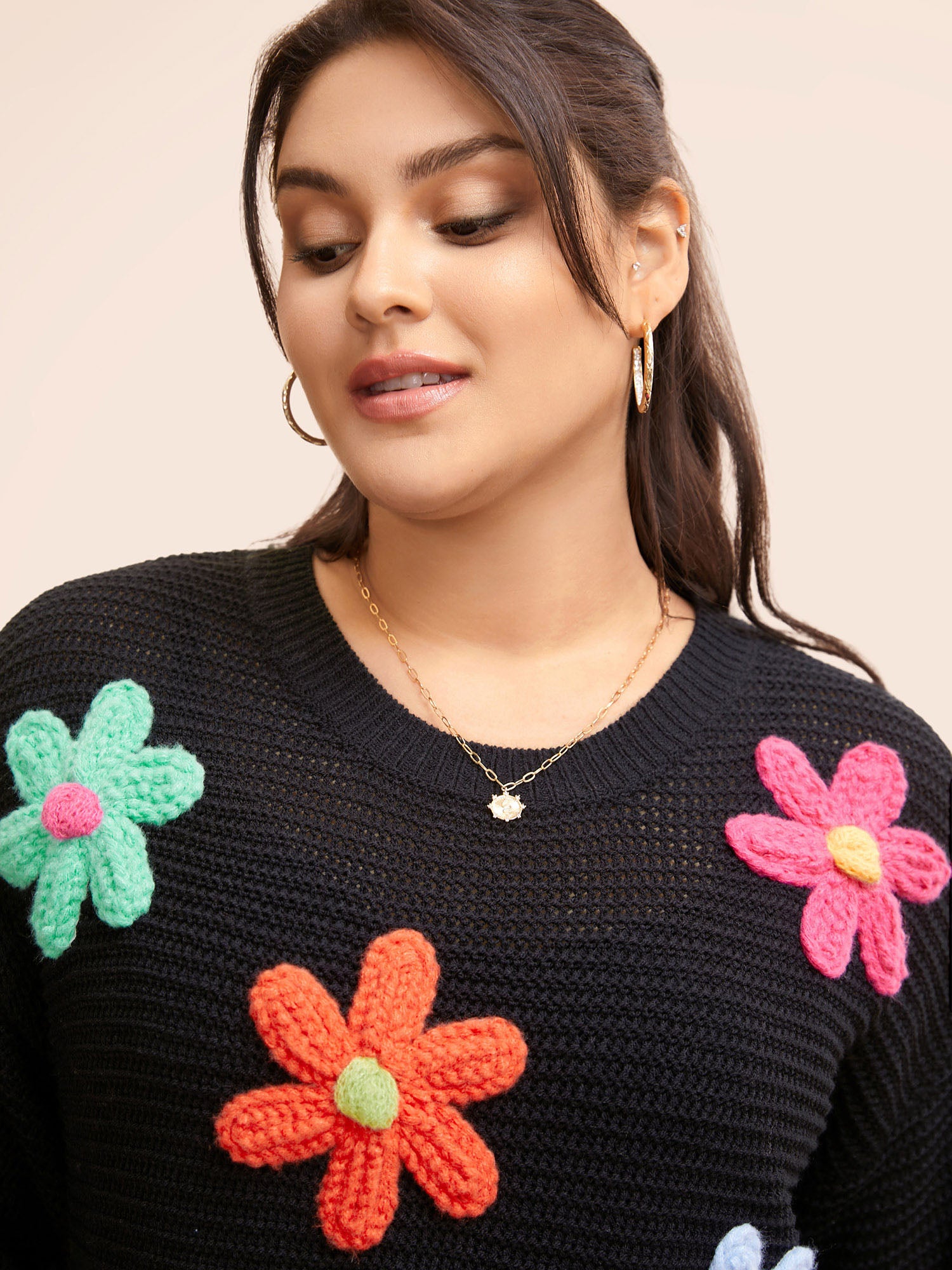 Colored Crochet Floral Drop Shoulder Sleeve Pullover