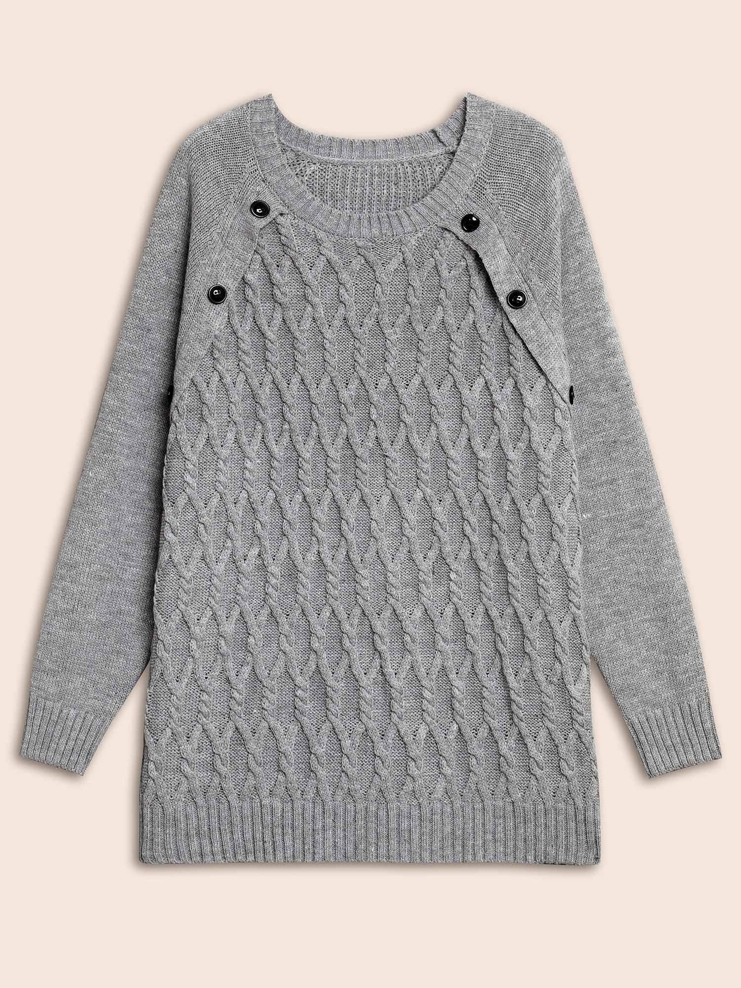 Texture Cable Knit Button Detail Pullover