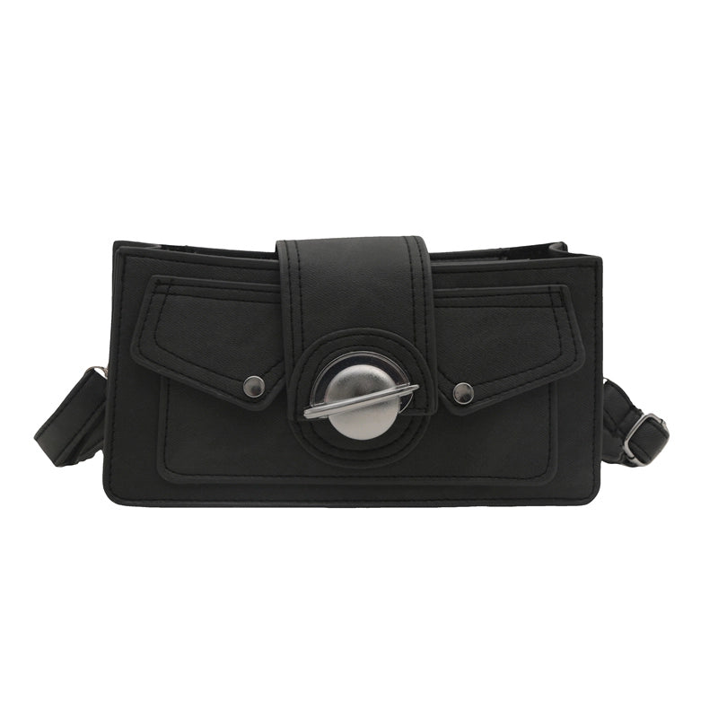 Women's Medium Pu Leather Solid Color Streetwear Square Magnetic Buckle Crossbody Bag