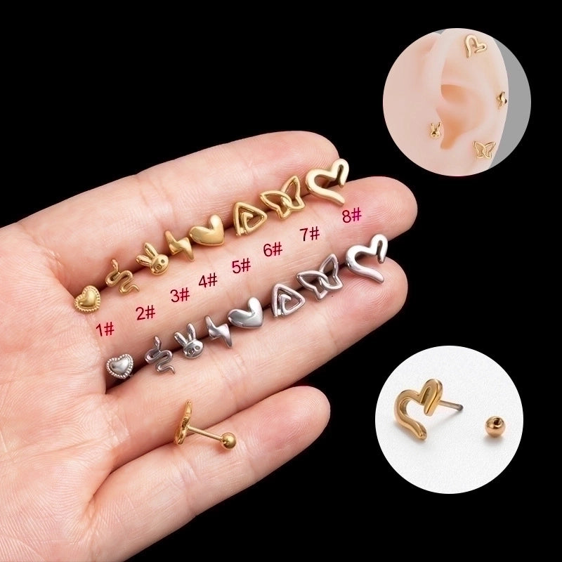 1 Piece Ear Cartilage Rings & Studs Retro Punk Korean Style Heart Shape Butterfly 316L Stainless Steel  Plating