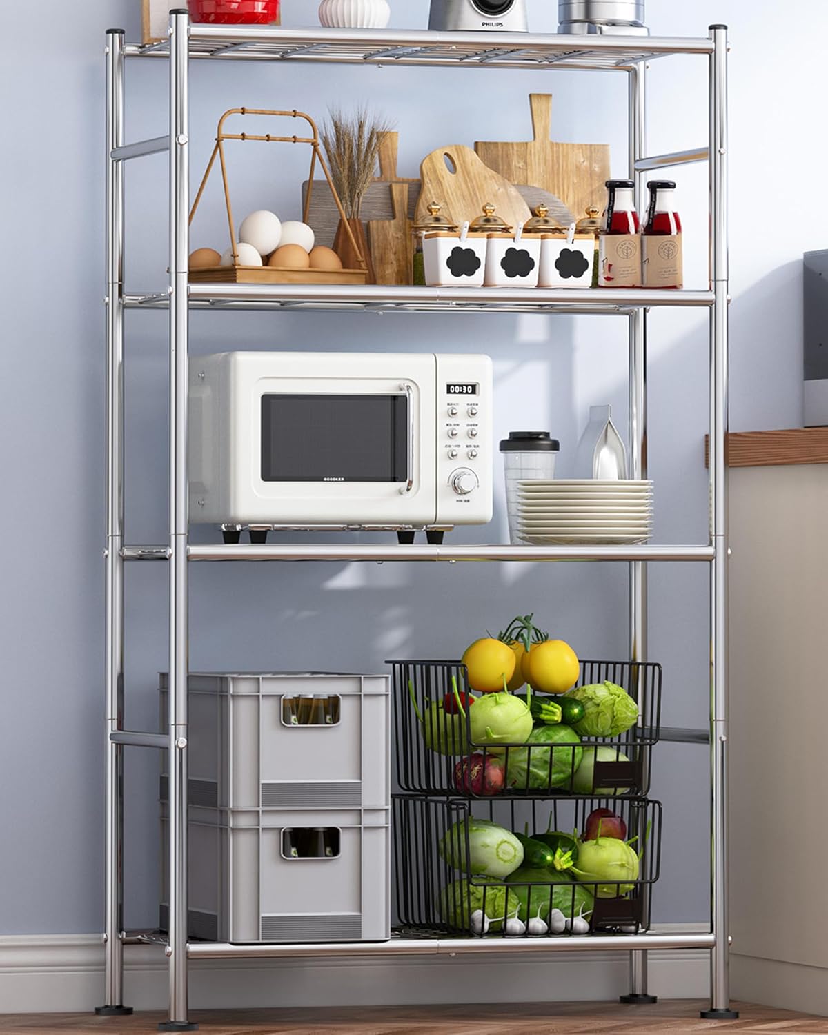 Storage Shelves - 5 Tier Shelf Organizer, Heavy Duty Garage Shelving Unit with Leveling Feet, Stable Metal Shelves Organizer for Pantry, Kitchen and Closet, 33.0