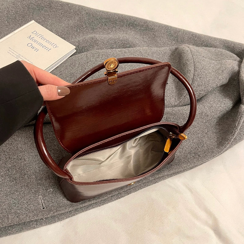 Women's Pu Leather Solid Color Classic Style Square Buckle Flip Cover Shoulder Bag