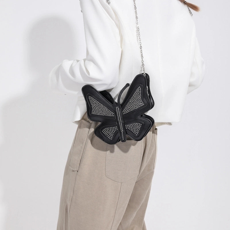 Women's Small Pu Leather Solid Color Streetwear Butterfly Zipper Shoulder Bag