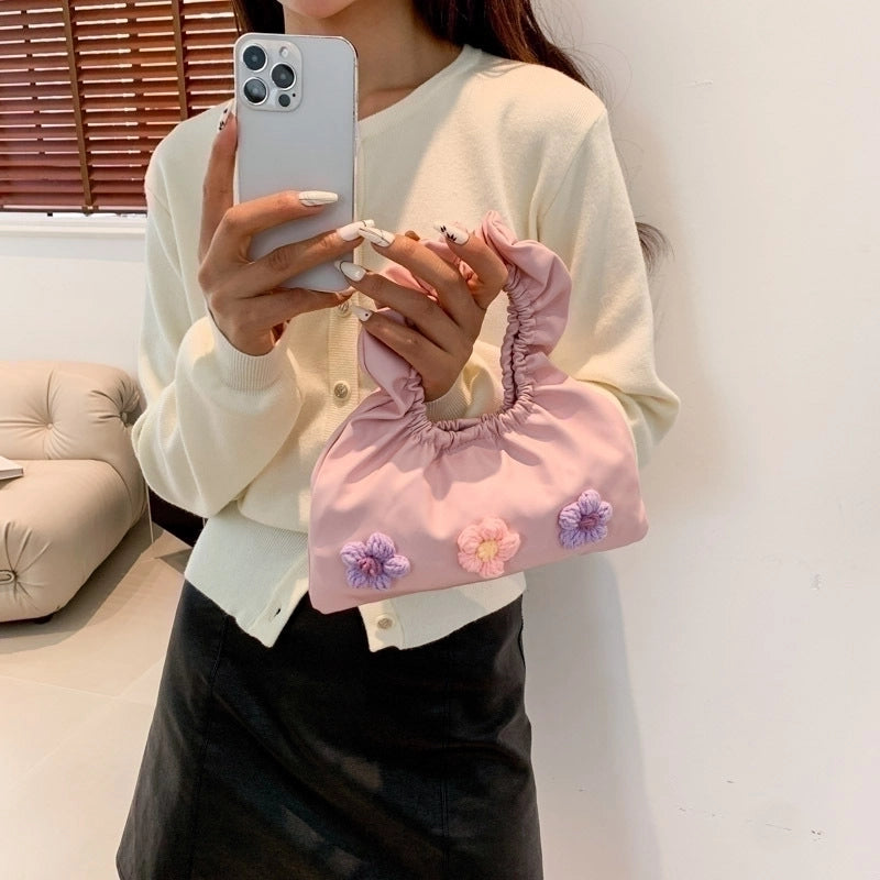 Women's Small Pu Leather Flower Cute Magnetic Buckle Handbag