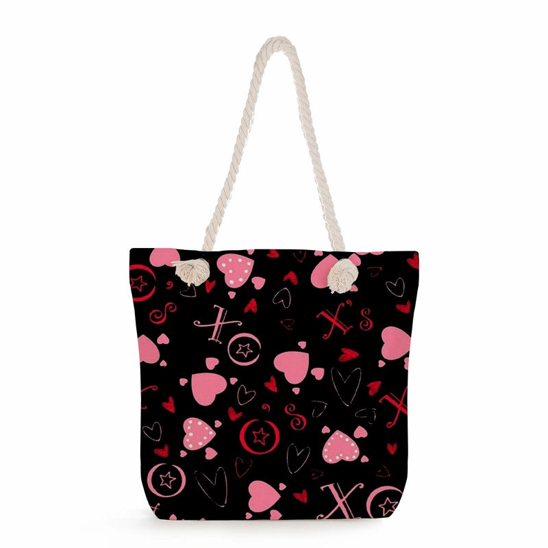 Women's Cotton And Linen Heart Shape Classic Style Square Zipper Tote Bag