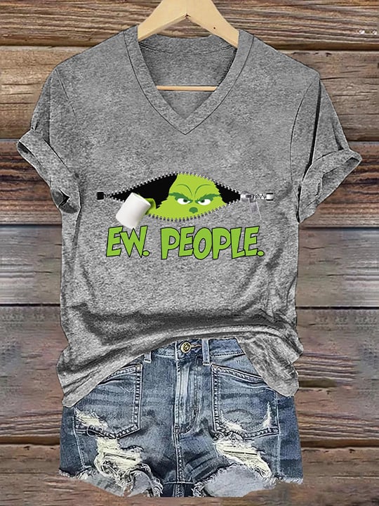 Women's Ew People Christmas Print T-Shirt