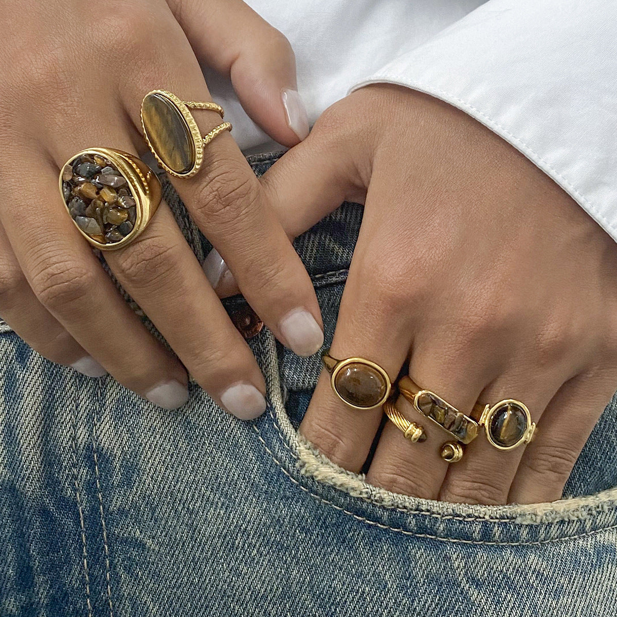 Unisex Round Geometric Stainless Steel Electroplating Rings
