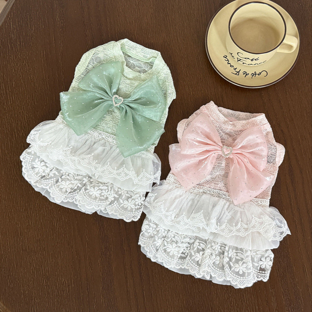 Sweet Lace Design Bow Dog Cat Dress