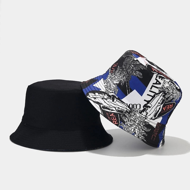 Unisex Fashion Number Leaves Lattice Printing Wide Eaves Bucket Hat