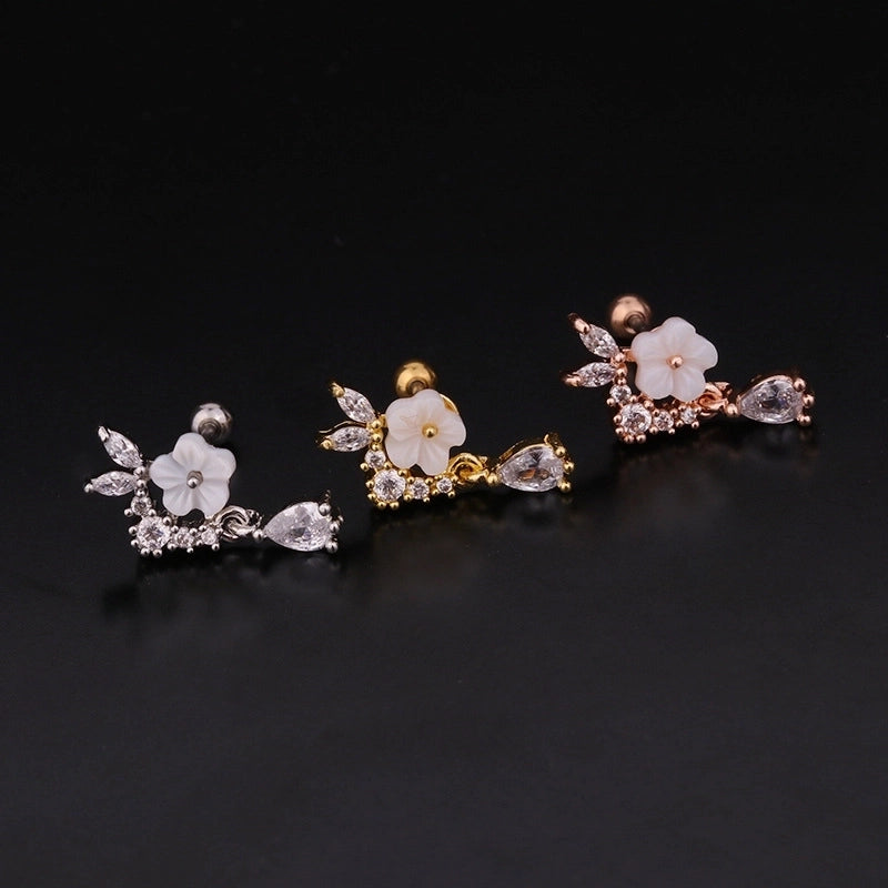 Ear Cartilage Rings & Studs Flower 316L Stainless Steel  Copper Inlaid Zircon