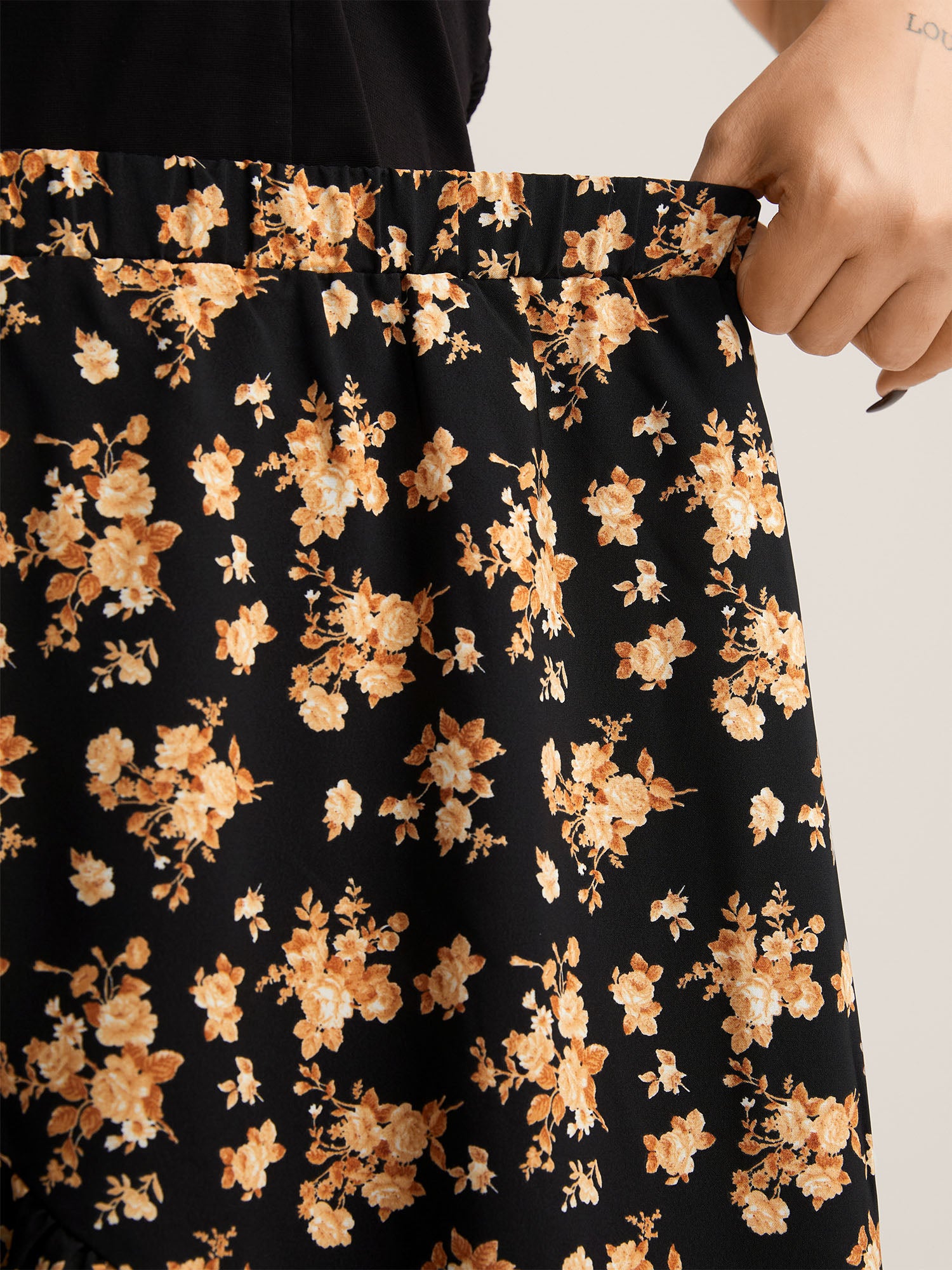 Ditsy Floral High Low Hem Midi Skirt