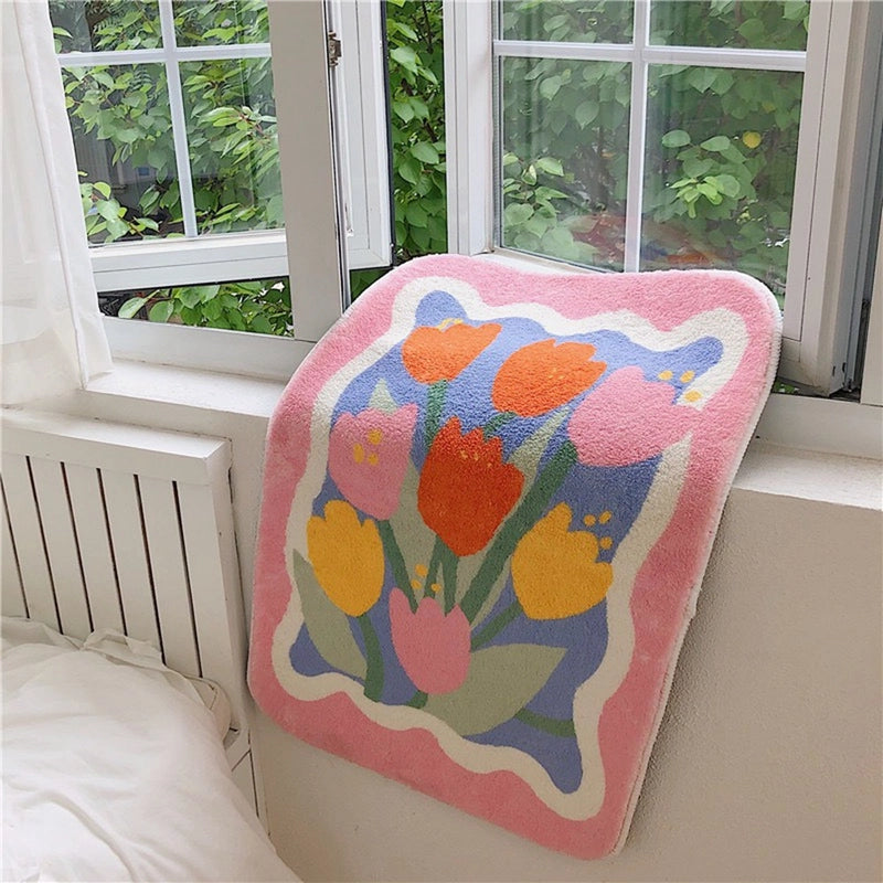 Fresh Bathroom Floor Door Mat Bathroom Non-Slip Tulip Girl Bedside Pad Soft Thick Cute Door Mat