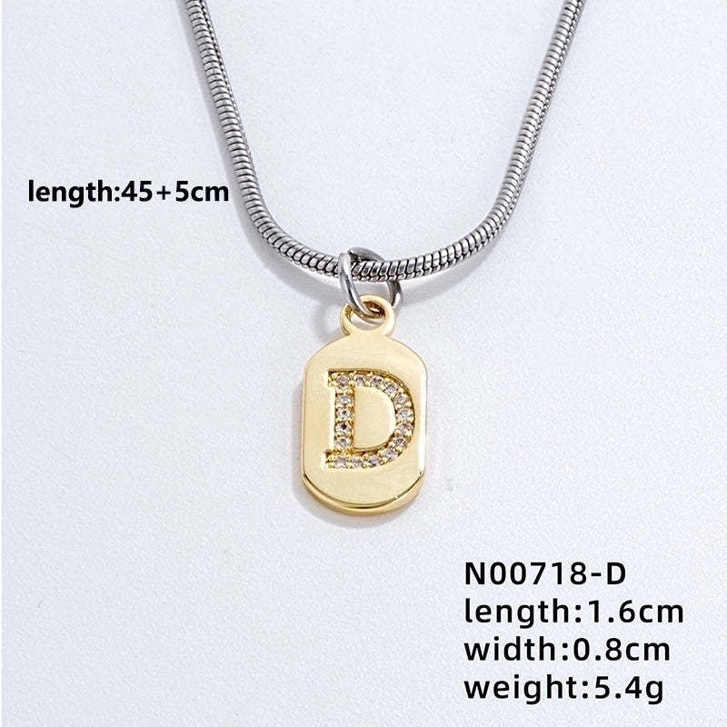 304 Stainless Steel Titanium Steel Gold Plated Minimalist Plating Chain Inlay Letter Zircon Pendant Necklace