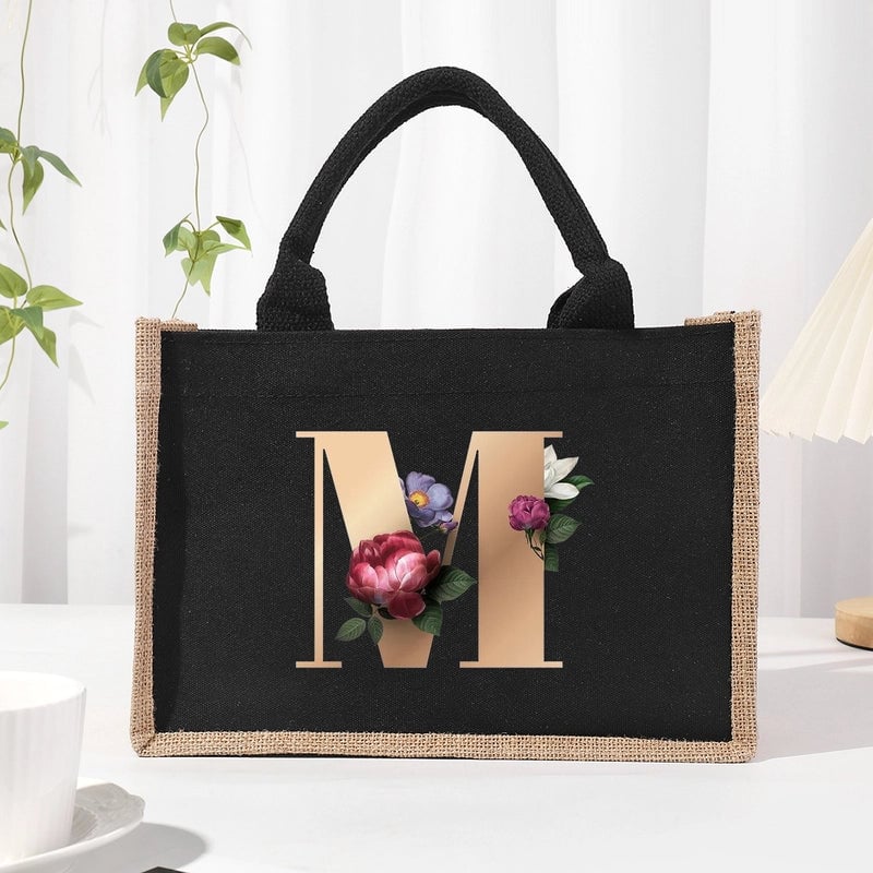 Women's Medium Canvas Letter Basic Classic Style Open Shopping Bags