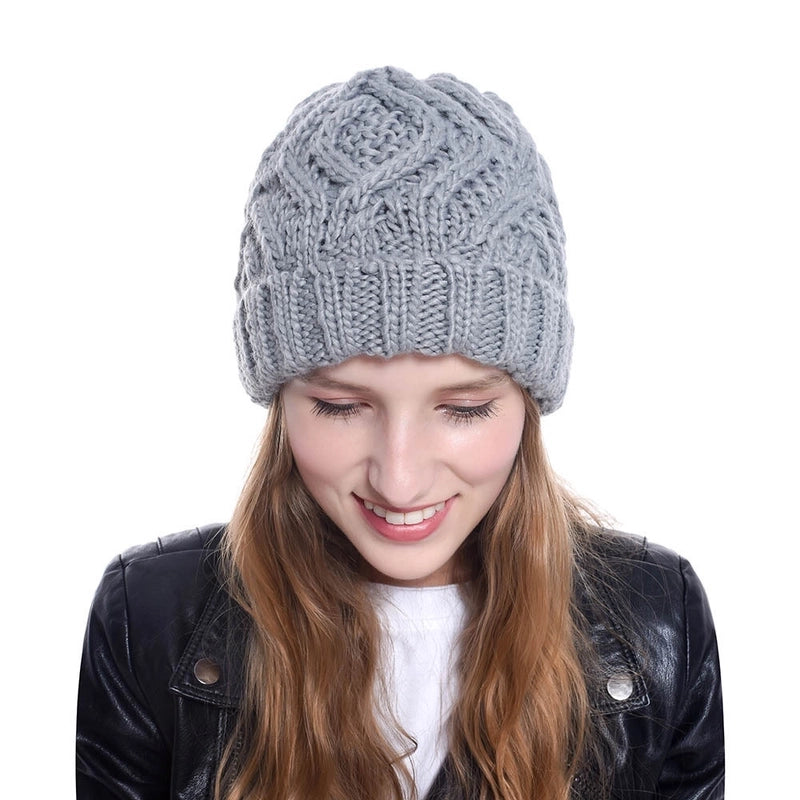 Explosions Diamond Square Soft Coarse Wool Knitted Hat Women's Hat Fashion Autumn And Winter Wool Hat