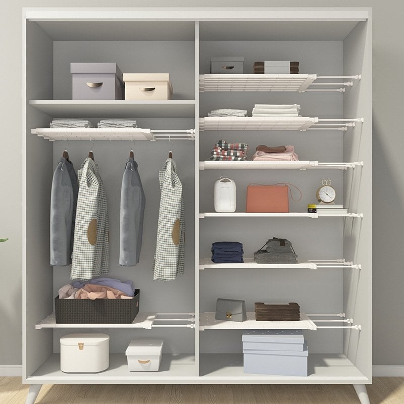 Expandable Closet Tension Shelf Storage Rack for Wardrobe. Kitchen. Bathroom