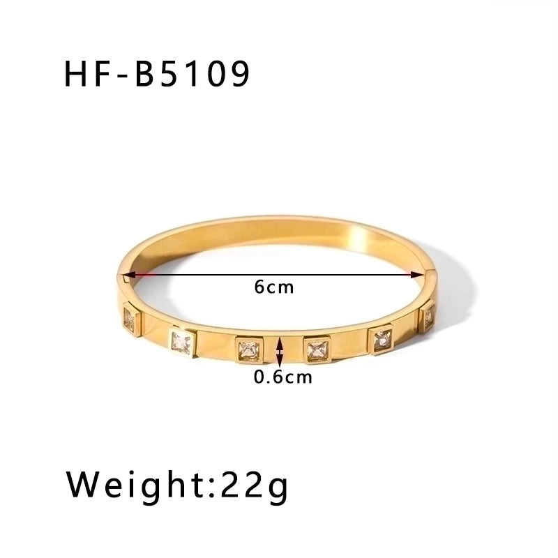 Minimalist Round Stainless Steel 18K Gold Plated Zircon Bangle In Bulk