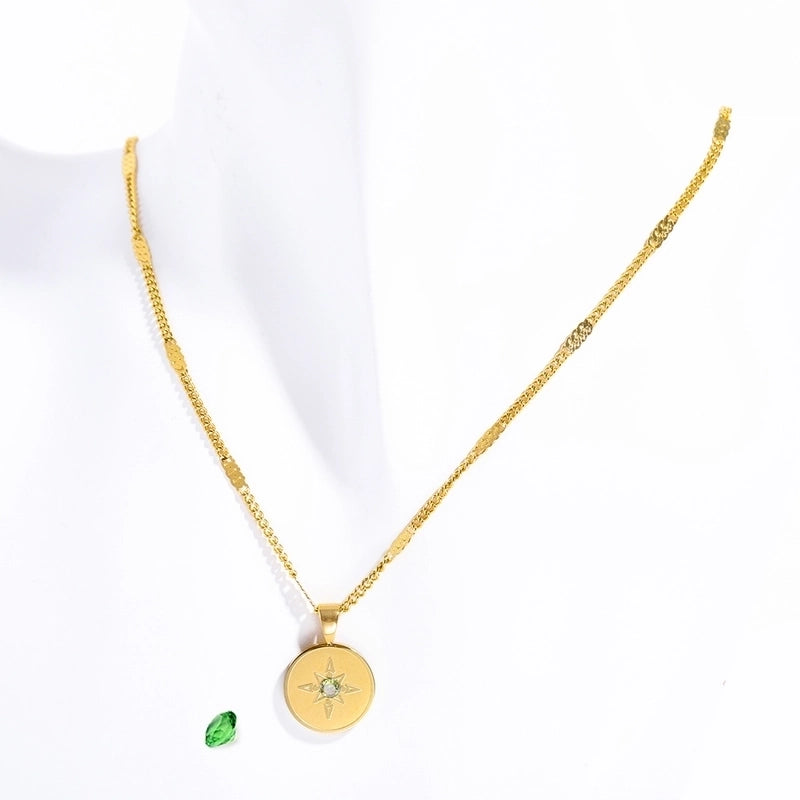 Titanium Steel Minimalist Classic Style Inlay Geometric Zircon Pendant Necklace