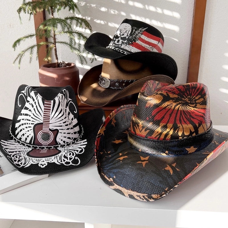 Fashion Personality Knight Hat Women's Summer Outdoor Sun Hat Western Denim Sun Protection Straw Hat Men's Fashion Punk Hat