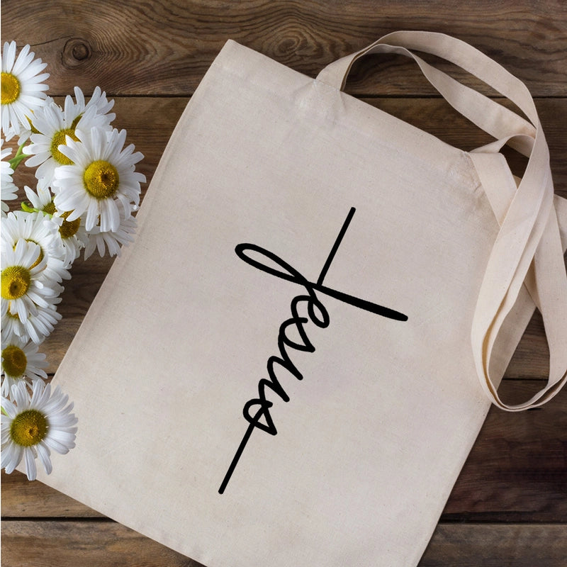 Women's Medium Canvas Letter Preppy Style Classic Style Square Open Canvas Bag