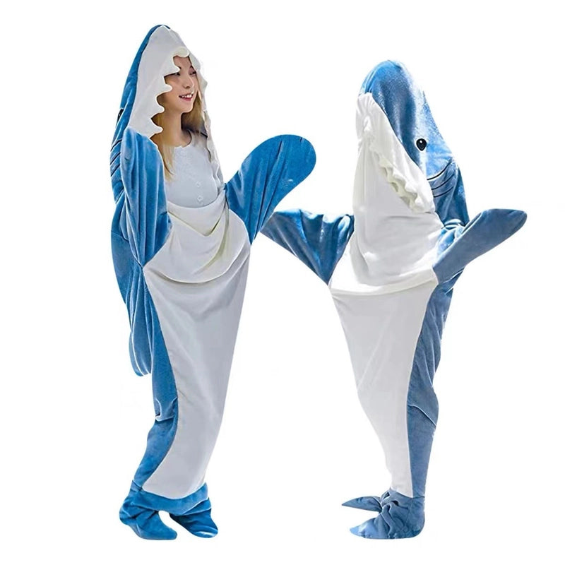 Shark Sleeping Bag Furry Hoodie Sleeping Bag Thick Nightgown Loose Jumpsuit Shark Lazy Blanket