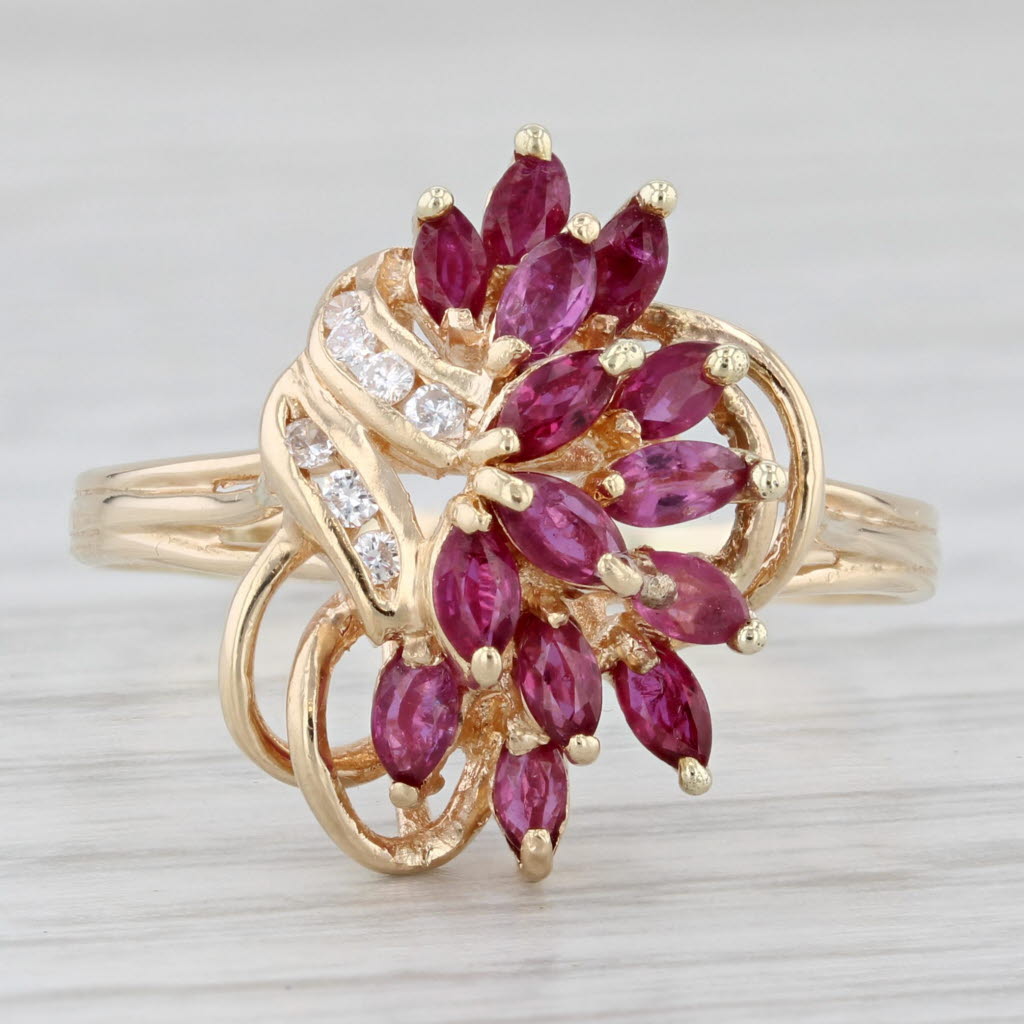 1.04ctw Ruby Diamond Cluster Ring 14k Yellow Gold Size 10