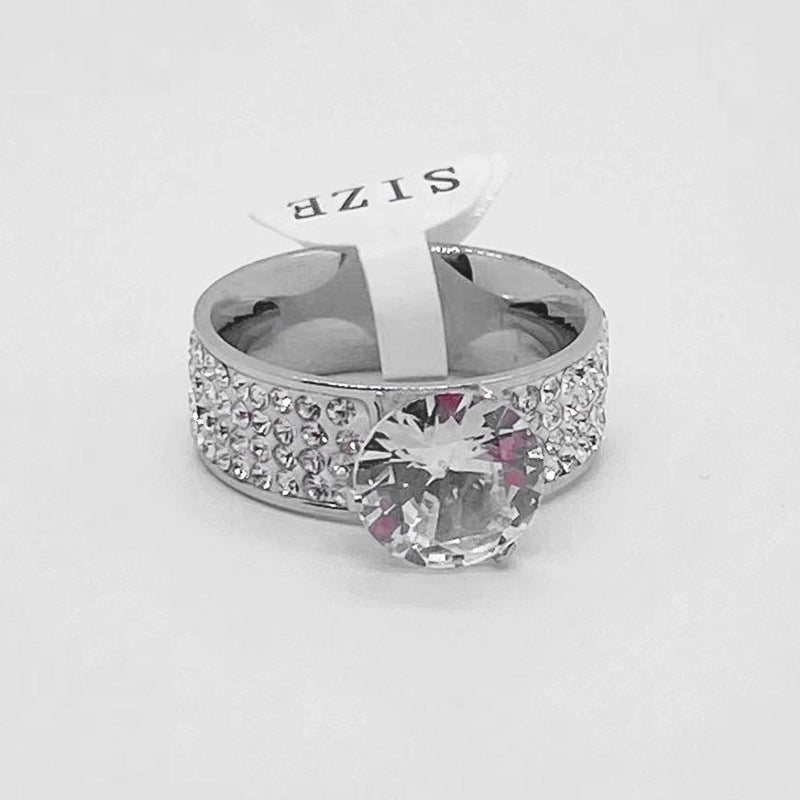 Glam Round Titanium Steel Rhinestones Rings