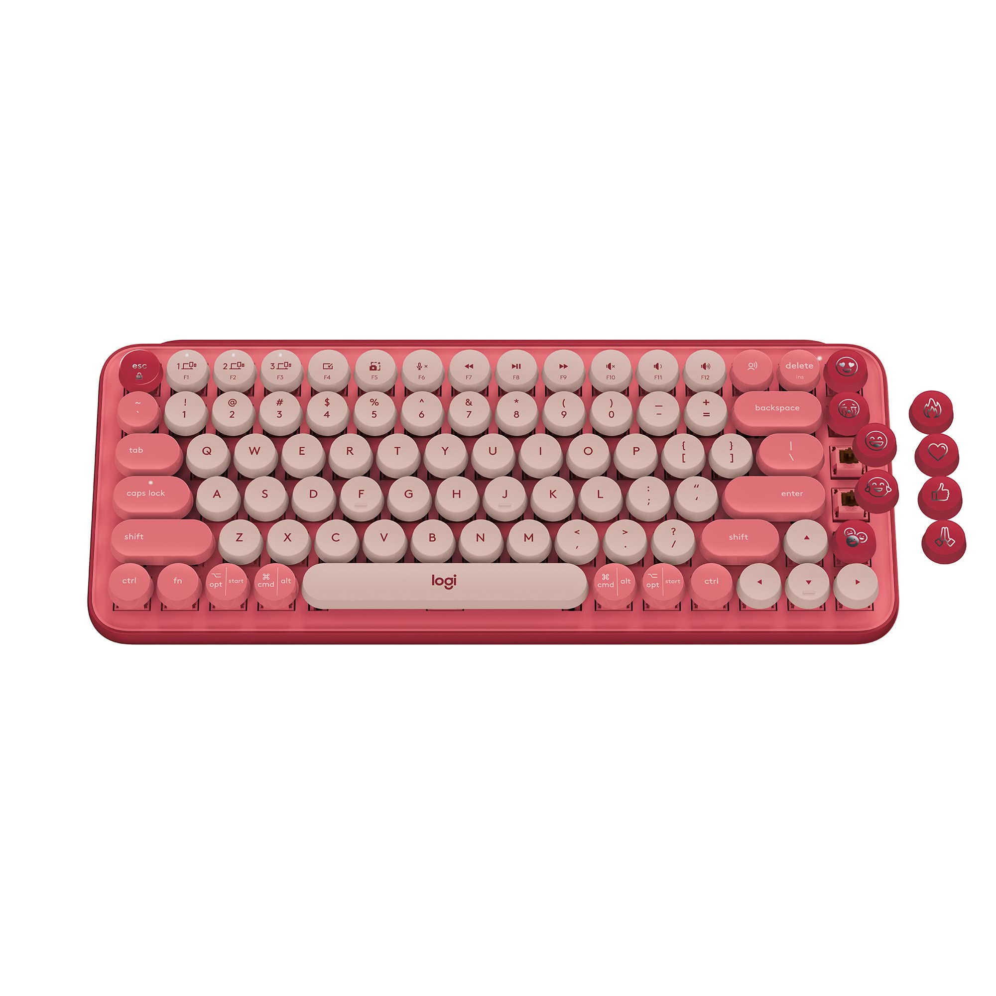 Logitech POP Keys - Teclado mecánico inalámbrico con teclas de emoji personalizadas (rosa rompecorazones) con mouse inalámbrico, reposamanos, concentrador USB de 4 puertos y alfombrilla para mouse (5 artículos)