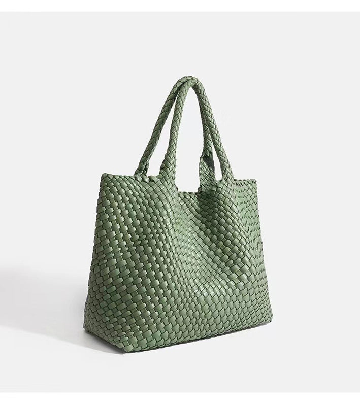 Women's Large Pu Leather Solid Color Vintage Style Streetwear Weave Square Magnetic Buckle Shoulder Bag