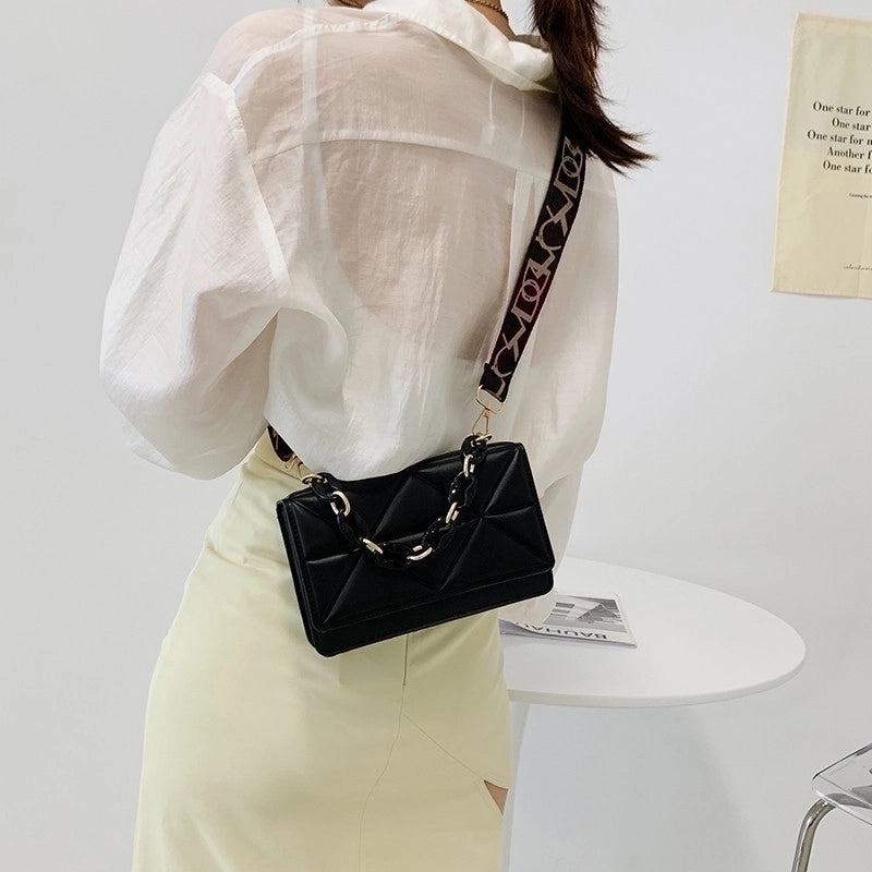 White Black Brown Pu Leather Solid Color Chain Square Evening Bags