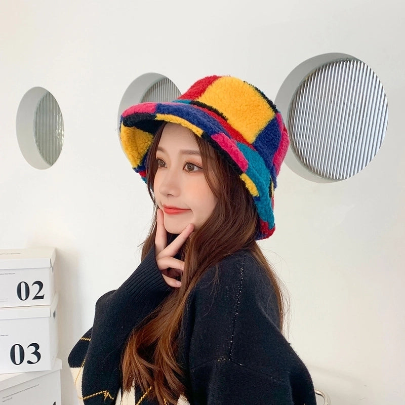 Unisex Basic Retro Color Block Wide Eaves Bucket Hat