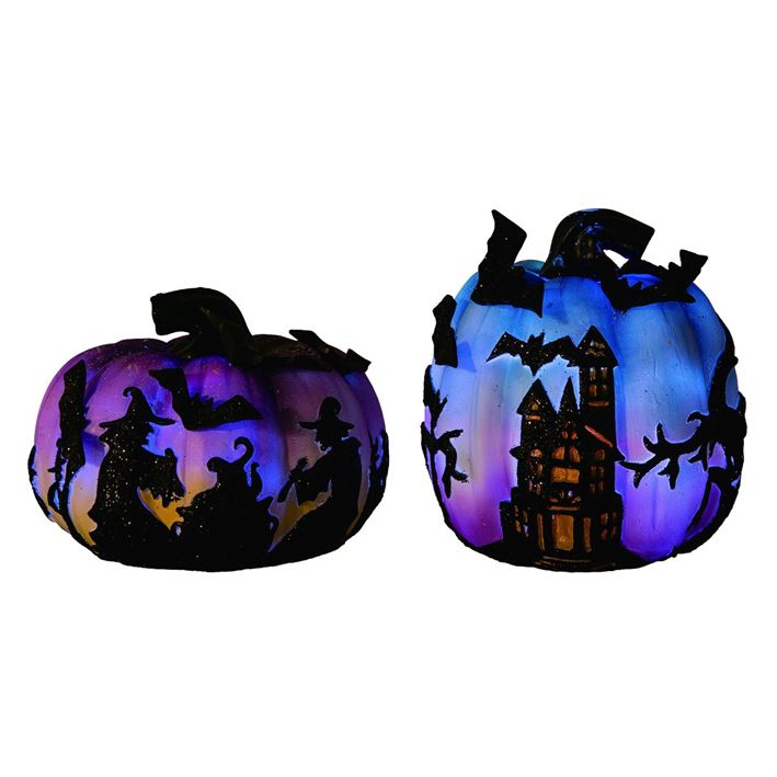 Pumpkins with Halloween Silhouettes. Light Up