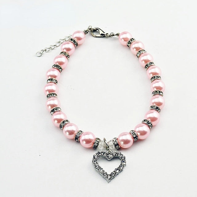 Rhinestone Pearl Dog Cat Collar Necklace