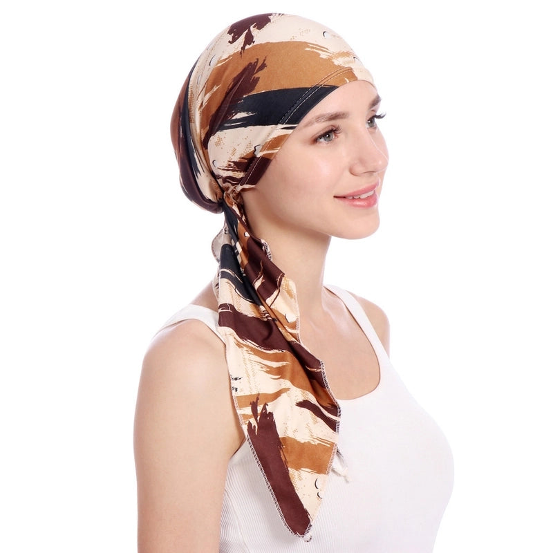 New Printed Curved Flower Cloth Hat Muslim Toe Cap Milk Silk Pullover Small Hat In Stock