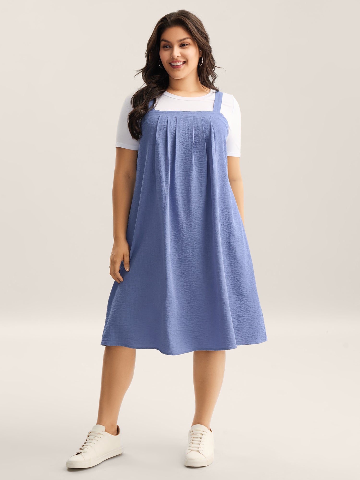 Adjustable Straps Pockets Plain Midi Dress