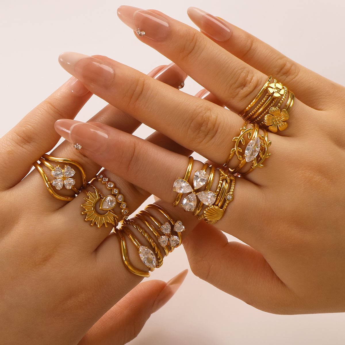 Zircon Love Four-Leaf Flower Stainless Steel Ring Female Design Niche Versatile Ring