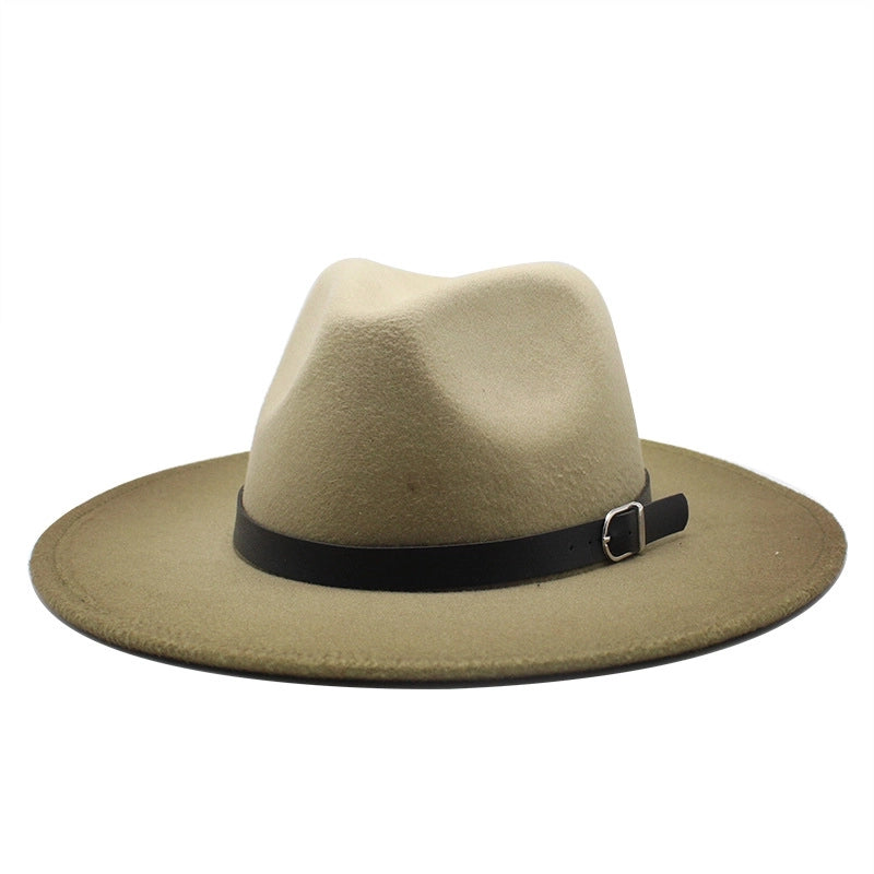 British Style Big Brimmed Hat Autumn And Winter Men's And Women's New Spray Paint Gradient Wool Jazz Hat Felt Hat
