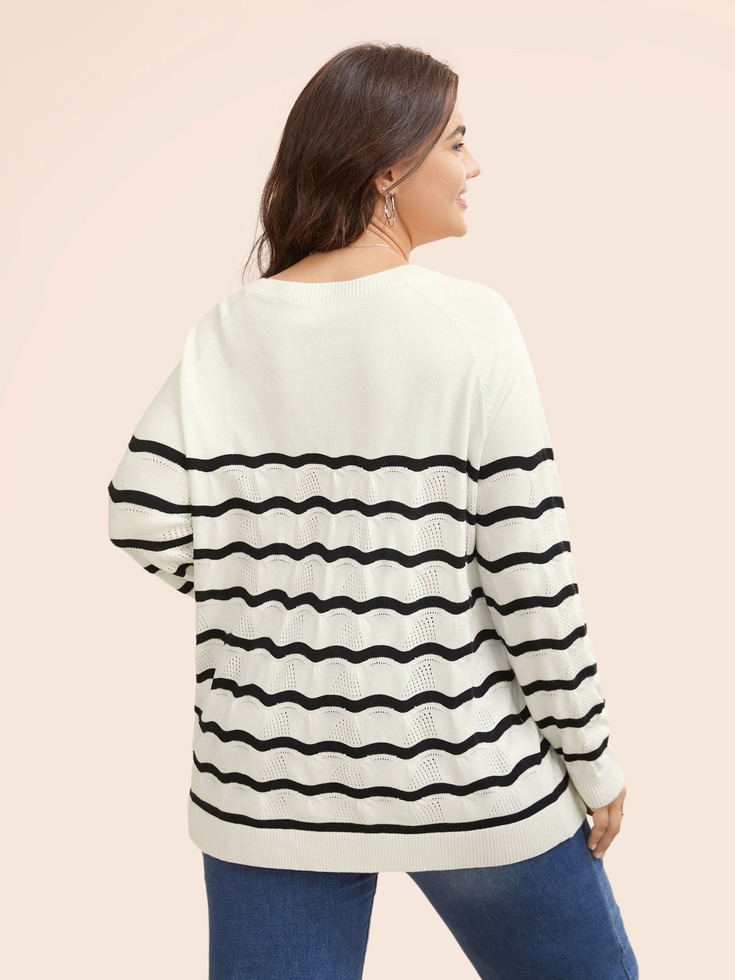 Striped Raglan Sleeve Button Detail Pullover