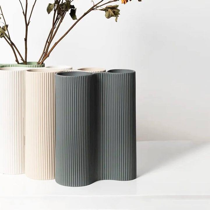 Ribbed Duo Vase - Grey